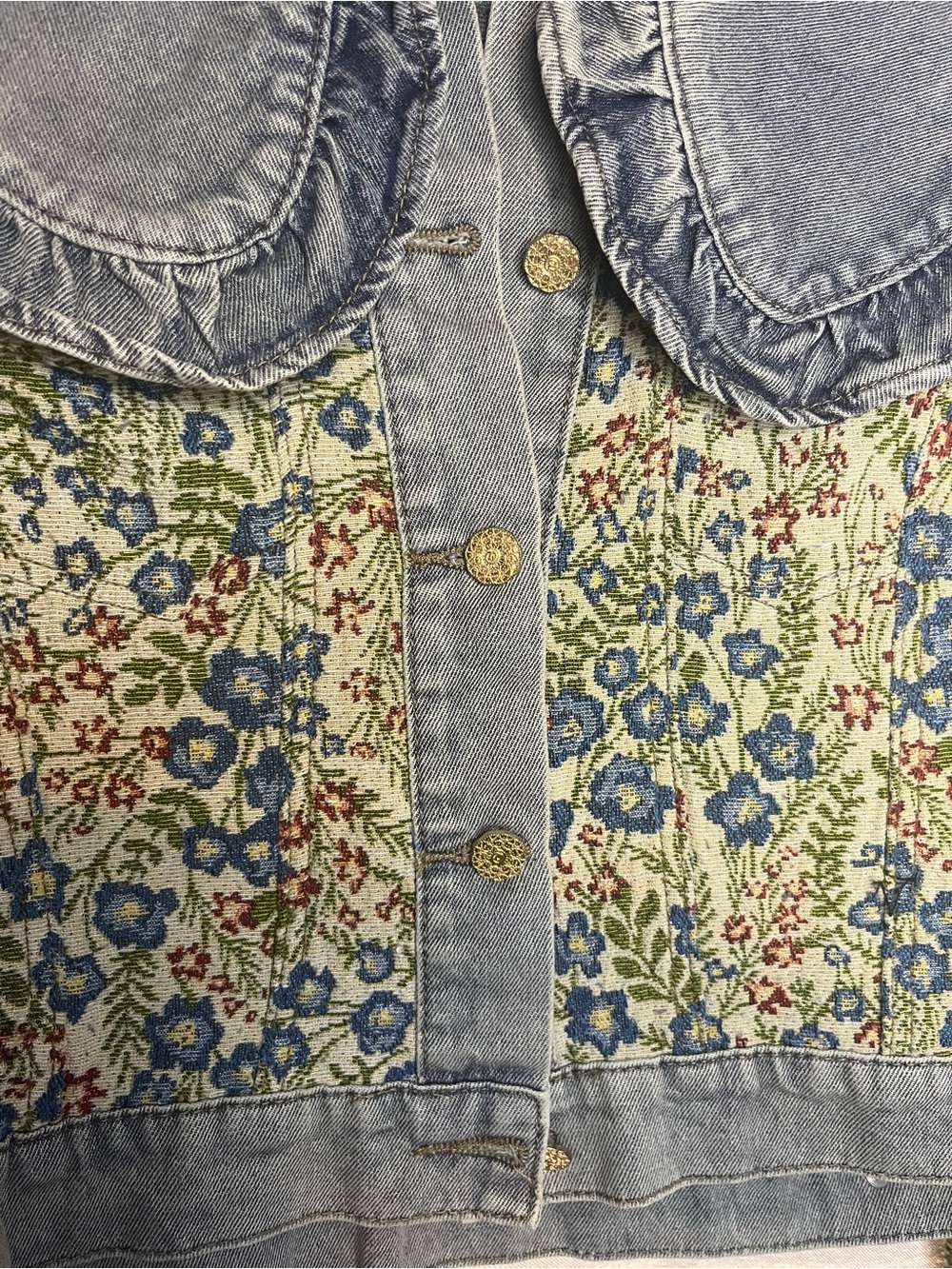 Floral Print Denim Crop Jacket with Contrast Collar - Blue - Picture 5 of 5